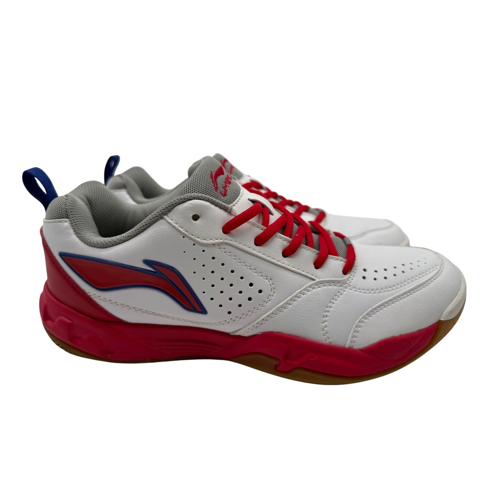Li-Ning AYTH011-2 Court Shoes Mens 9.5 White Red Excellent Badminton Sneakers
